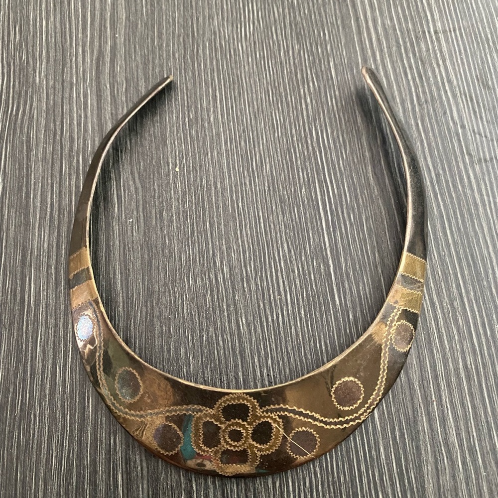 Statement Curved Collar Necklace in Antiqued Bronze